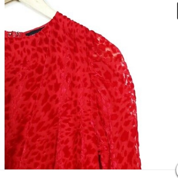 The Kooples red velvet burnout leopard print mini dress with long sleeves size 2 - Picture 5 of 14